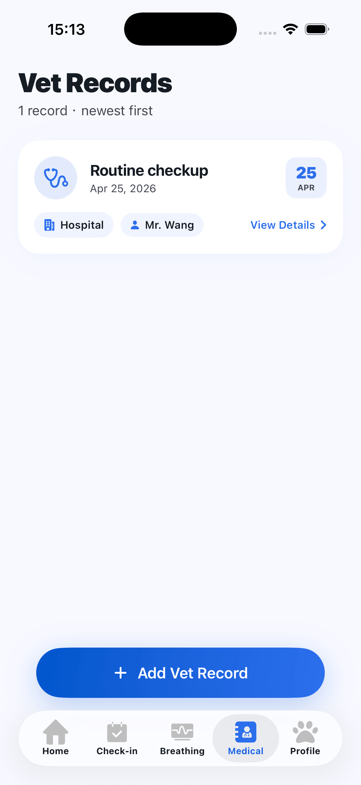 Vet-ready records screenshot in AuraDog